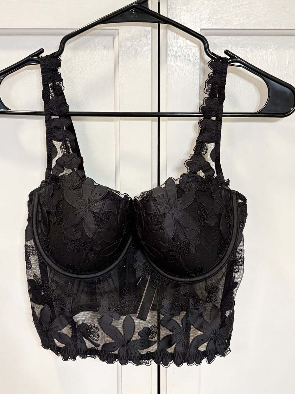Victoria’s Secret Very Sexy Black Floral Lace Longline Balconet Bra 32D Corset